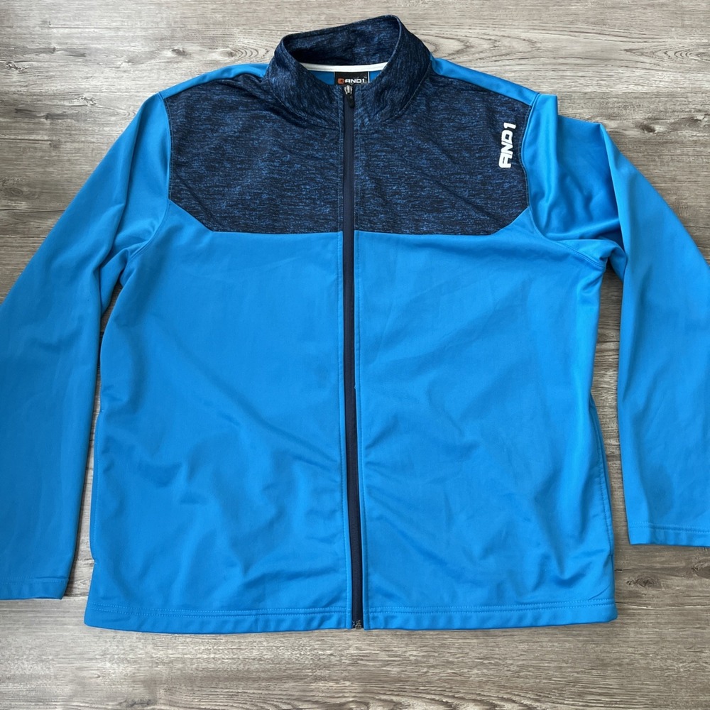 AND1 Full Zip Jacket Mens 2XL Blue Colorblock Basketball Warm Up Track